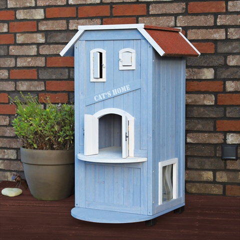 Picture of TRIXIE Pet Products 44091 3-Story Cats House - Sky Blue & White