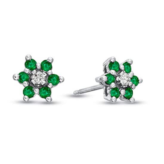ERL1305ED 0.48 Ct. Emerald And Diamond Flower Cluster Earrings In 14K Gold