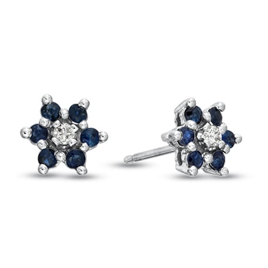 ERL1305SD 0.48 Ct. Sapphire And Diamond Flower Cluster Earrings Set In 14K Gold