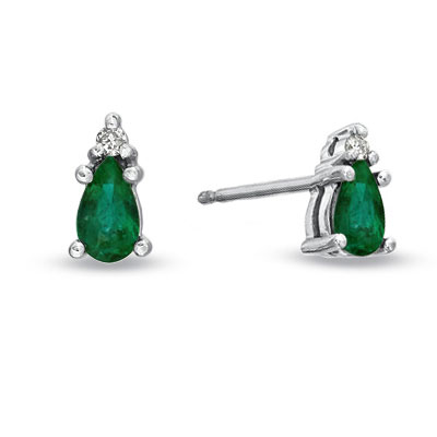 Pear Shaped Emerald And Diamond Earrings Set In 14K Gold