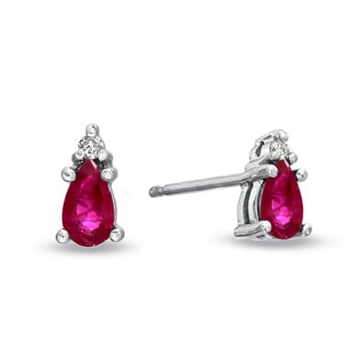 ERL1306RD Pear Shaped Natural Heated Ruby And Diamond Earrings Set In 14K Gold