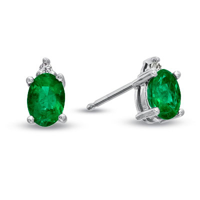 Oval Emerald And Diamond Earring Set In 14K Gold