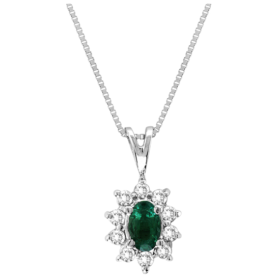 PA102ED 0.35 Ct. Diamond And Emerald Pendant 14K Gold
