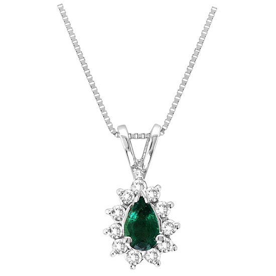PA268ED 0.35 Ct. Diamond And Emerald Pendant In 14K Gold