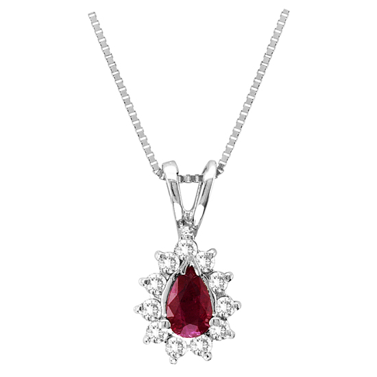 0.35 Ct. Diamond And Natural Heated Ruby Pendant In 14K Gold