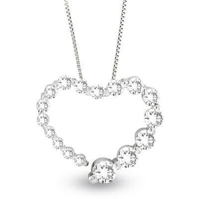 14K Gold Journey Heart Pendant With 1.00 Ct. Of Diamonds. 16 in. Cable Chain Included