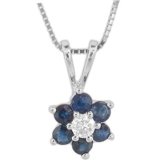 PRL1301SD 0.47 Ct. Flower Cluster Diamond And Sapphire Pendant In 14K Gold