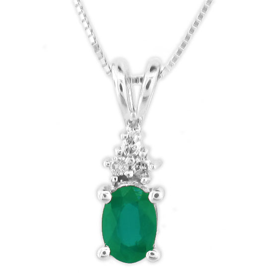 PRL1302ED 0.39 Ct. Diamond And Oval Emerald Pendant In 14K Gold
