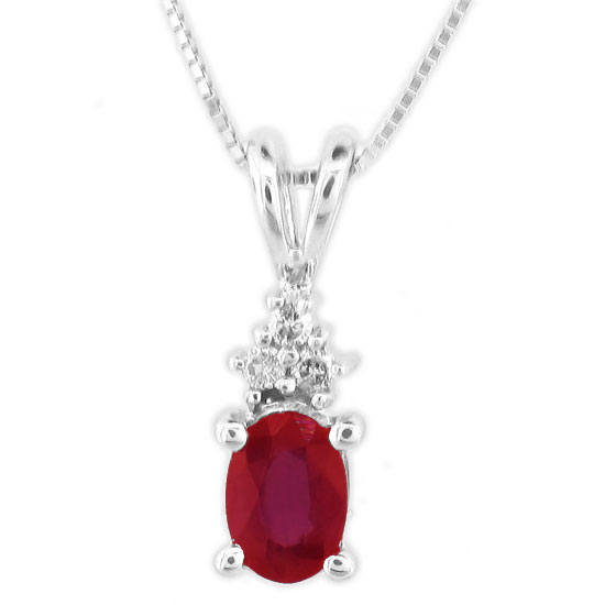 PRL1302RD 0.56 Ct. Diamond And Natural Heated Oval Ruby Pendant In 14K Gold