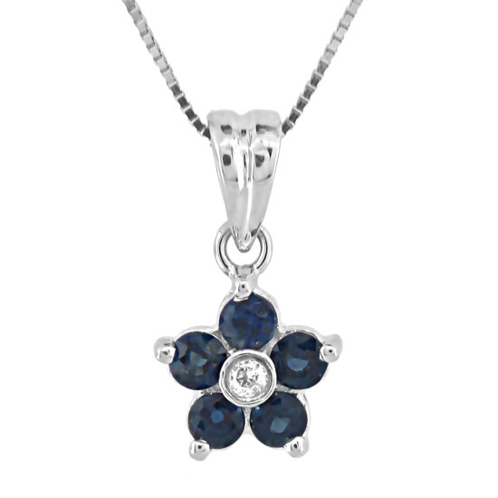 PRL1304SD 0.57 Ct. Flower Cluster Diamond And Sapphire Pendant In 14K Gold