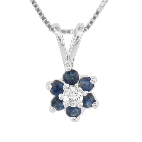 PRL1305SD 0.24 Ct. Flower Cluster Diamond And Sapphireh Pendant 14K Gold