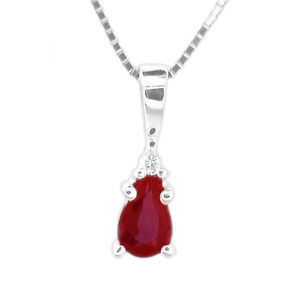 0.19 Ct. Diamond And Natural Heated Pear Shaped Ruby Pendant In 14K Gold -  Real Rocks, RE1587379