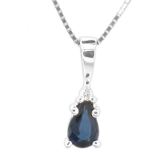 0.23 Ct. Diamond And Pear Shaped Sapphire Pendant In 14K Gold