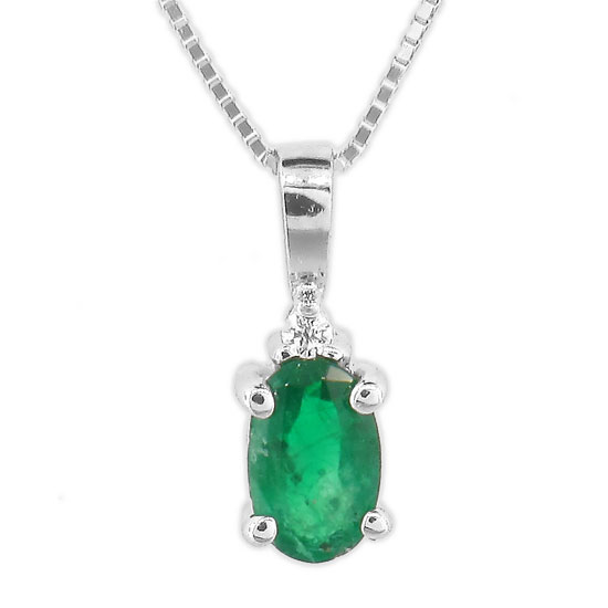 PRL1307ED 0.35 Ct. Diamond And Oval Emerald Pendant In 14K Gold