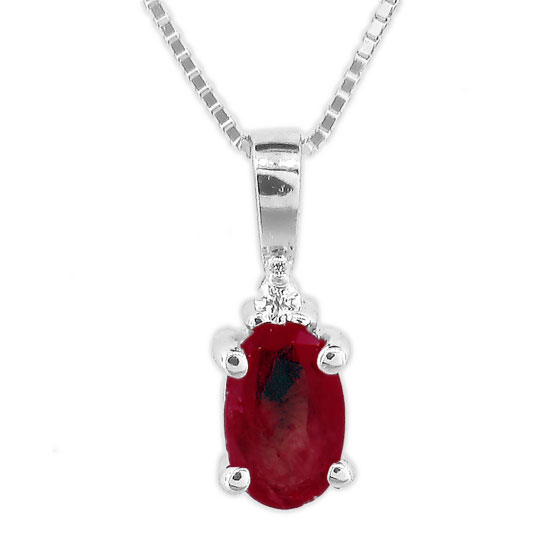 PRL1307RD 0.52 Ct. Diamond And Natural Heated Oval Ruby Pendant In 14K Gold