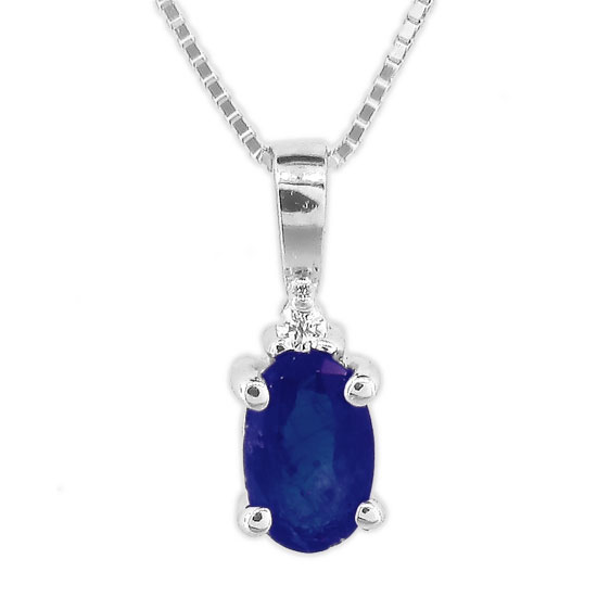 PRL1307SD 0.40 Ct. Diamond And Oval Sapphire Pendant In 14K Gold