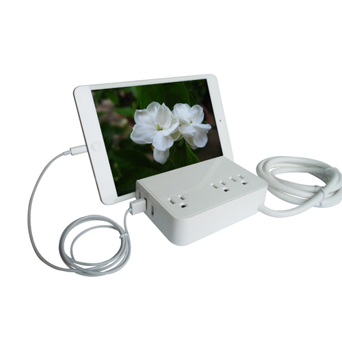 Desktop Charging Station With 3 AC Plugs And 3 USB Ports Surge Protector With A Slot For Ipads & Tablets
