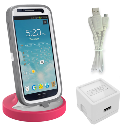 Picture of RND Accessories Dock For Samsung Galaxy With Dock Mode Cable & 2.1A Charger - White & Pink