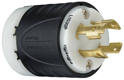 Picture of Pass & Seymour L1530PCC 30A 250V 3 Pole- 4 Wire Grounding Locking Plug- Black & White