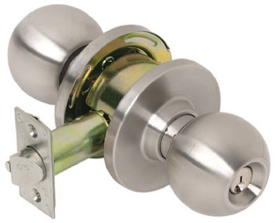 CL100008 Satin Stainless Steel Entry Ball Knob Lock, 2.75 in. Backset