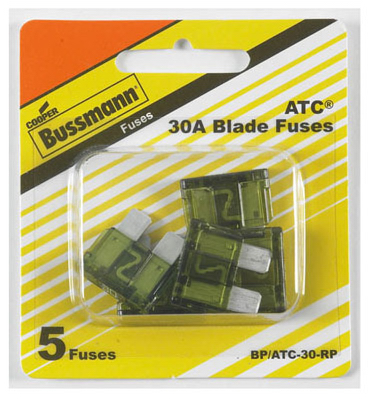 Picture of Cooper Bussmann BP-ATC-30-RP 30A 32VDC Fast Acting Blade Auto Fuse - Green&#44; 5 Pack&#44; Pack Of 5