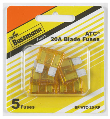 Picture of Cooper Bussmann BP-ATC-20-RP 20A 32VDC Fast Acting Blade Auto Fuse - Yellow&#44; Pack Of 5