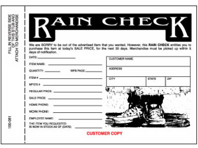 Picture of Centurion 100081 3 Part Rain Check - 25 Pack