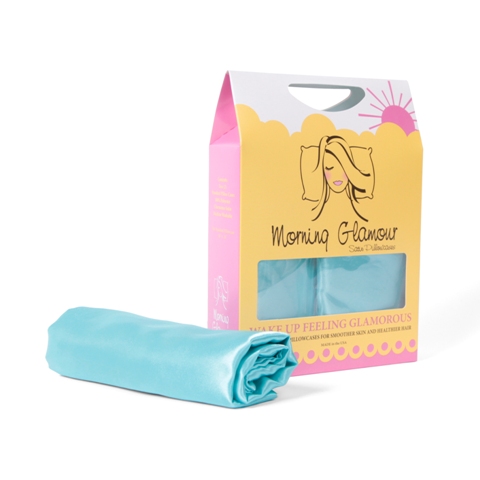 Signature Box 2 Pack Satin Pillowcases- Aqua