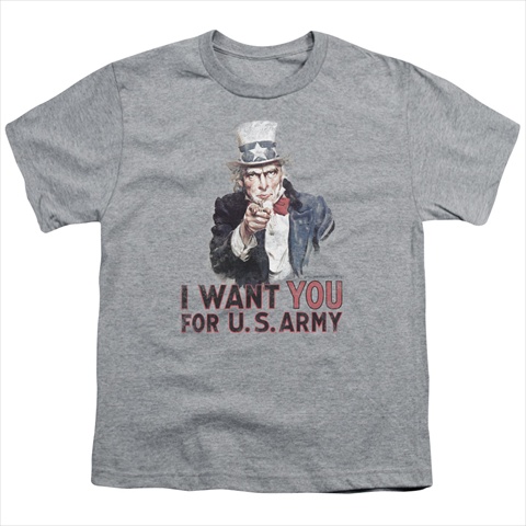 Army-I Want You - Short Sleeve Youth 18-1 Tee- Athletic Heather - Medium