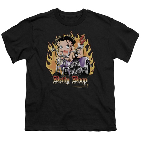 Boop-Biker Flames Boop - Short Sleeve Youth 18-1 Tee- Black - Medium