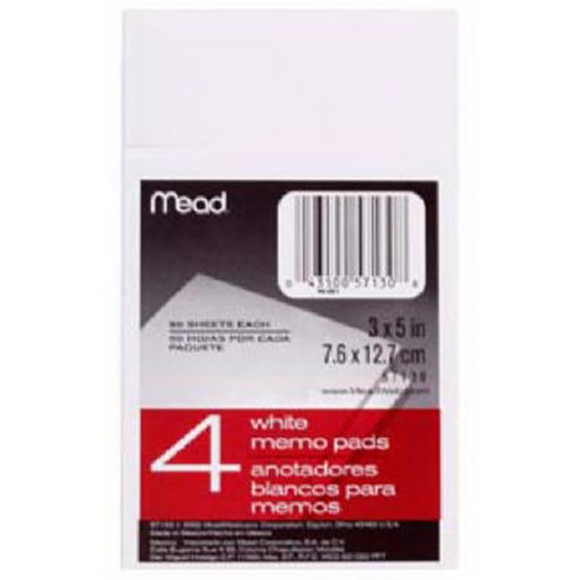 Mead 57130 3.05 x 5.05 in. 4 Pack White Memo Pads - 50 Count - Foto 1 di 1