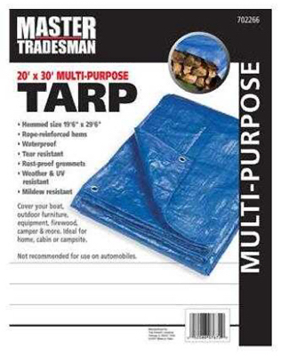 702266RD 20 x 30 ft. Polyethylene Storage Tarp Cover - Blue -  Master Tradesman