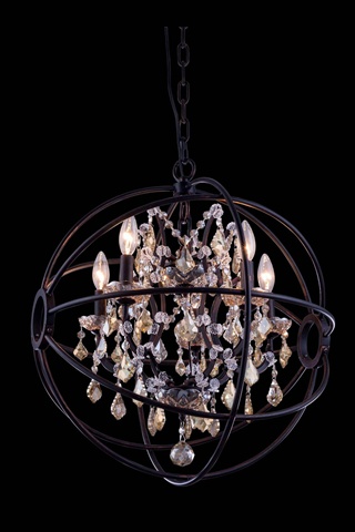 Elegant Lighting 1130D20DB-GT-RC 20 Dia. x 23 H in. Geneva Pendent Lamp - Dark Bronze- Royal Cut Golden Teak Crystals -  Elegant Furniture & Lighting, 1130D20DB-GT/RC