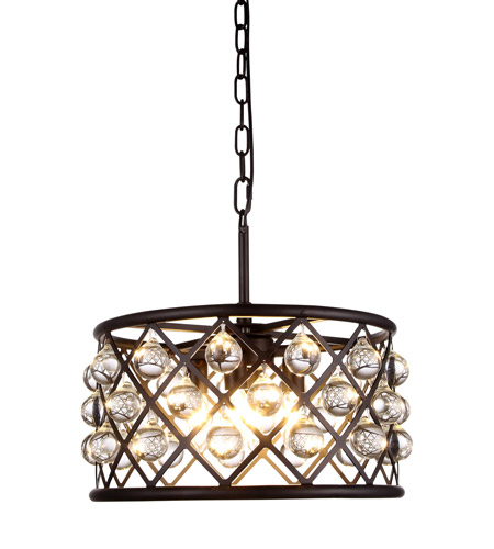 Elegant Lighting 1213D16MB-RC 16 Dia. x 9 H in. Madison Pendant Lamp - Mocha Brown- Royal Cut Crystal Clear