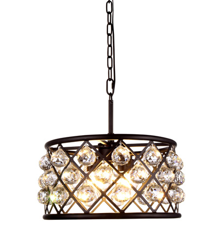 1214D16MB-RC 16 Dia. x 9 H in. Madison Pendant Lamp - Mocha Brown- Royal Cut Crystal Clear