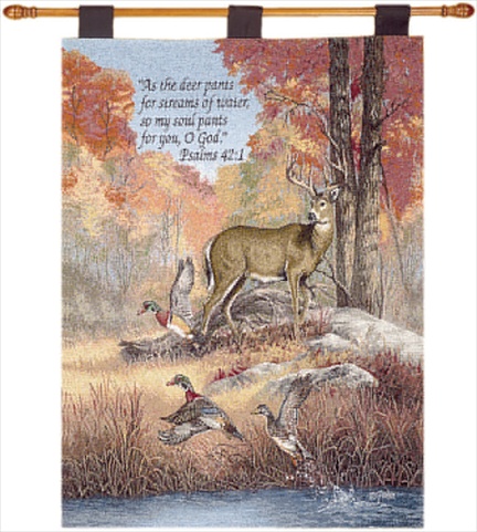 Picture of Charlotte Home Furnishings WW-7717-10774 Fur&#44; Feathers&#44; & Fall With Verse Fine Art Tapestry&#44; Beige