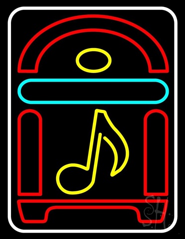 Everything Neon N105-12539 White Border Juke Box With Musical Note LED Neon Sign 19 x 15 - inches