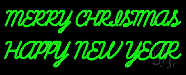 Sign Store 37 x 1 x 15 in. Green Merry Christmas Happy New Year Clear Backing Neon Sign