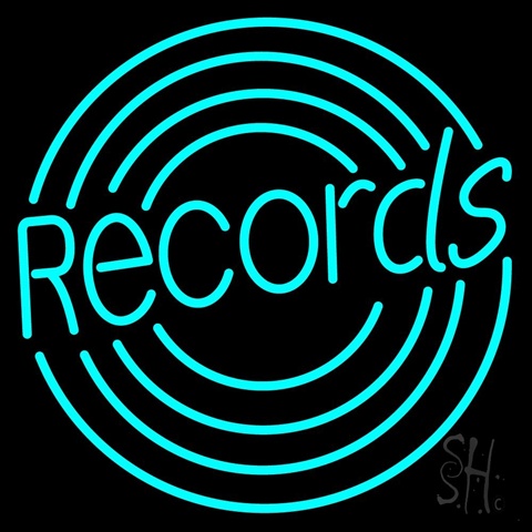 Sign Store 24 x 1 x 24 in. Records With Disc Clear Backing Neon Sign