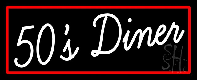 Sign Store 32 x 1 x 13 in. Red Border White Cursive 50s Diner Clear Backing Neon Sign