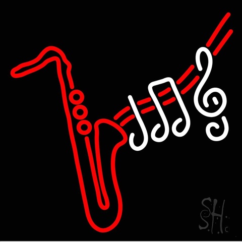 Sign Store 24 x 1 x 24 in. Saxophone Musical Notes Clear Backing Neon Sign