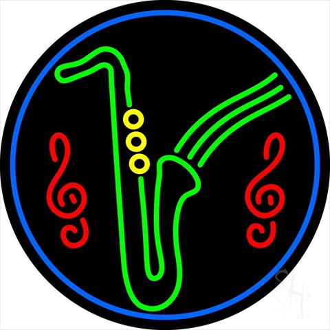 Sign Store 26 x 1 x 26 in. Saxophone Musical Notes Clear Backing Neon Sign