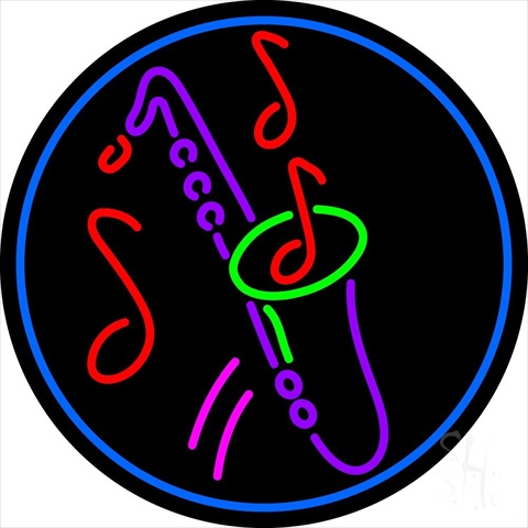 Sign Store 26 x 1 x 26 in. Yellow Saxophone Multicolored Musical Note Clear Backing Neon Sign