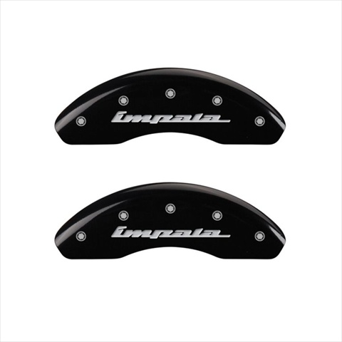 Picture of MGP Caliper Covers 14223SIMPBK Impala Black Caliper Covers - Engraved Front & Rear&#44; Set of 4