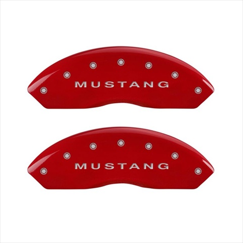 Picture of MGP Caliper Covers 10198SMBPRD Mustang Red Caliper Covers - Engraved Front & Rear&#44; Set of 4