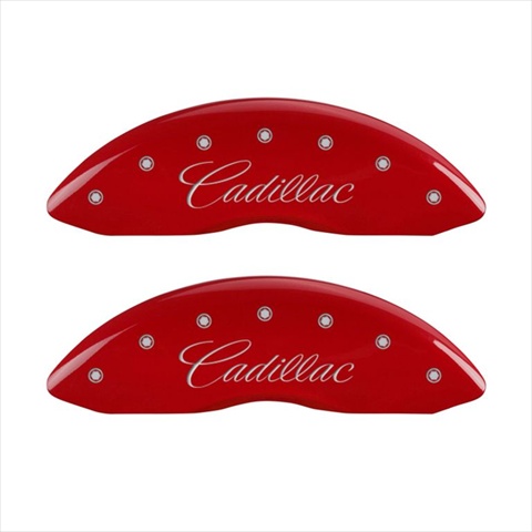 Cursive & Cadillac Red Caliper Covers - Engraved Front & Rear - Set of 4