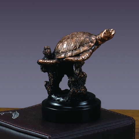 F Turtle Bronze Plated Resin Sculpture