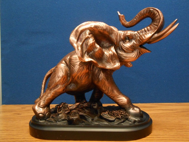 F Elephant Bronze Plated Resin Sculpture - 8.5 x 5.5 x 8 in.
