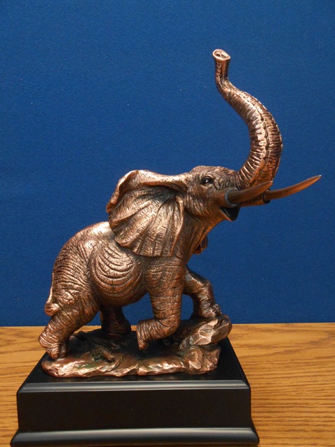 F Elephant Bronze Plated Resin Sculpture - 8.5 x 6 x 10.5 in.