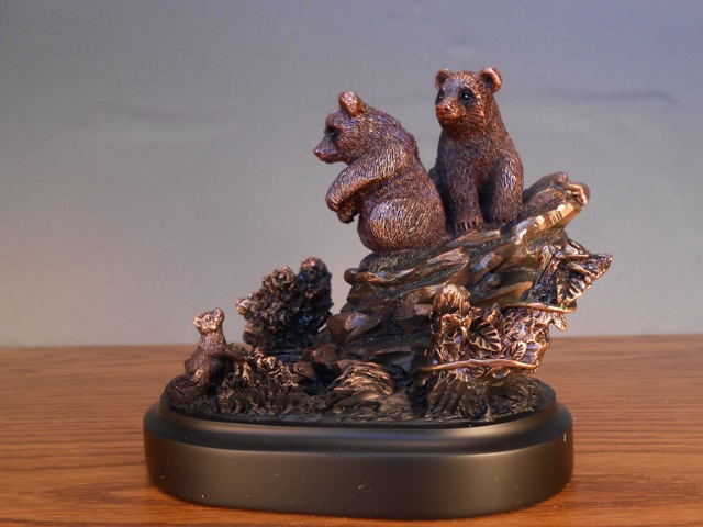 F 2 Bear Cubs Bronze Plated Resin Sculpture